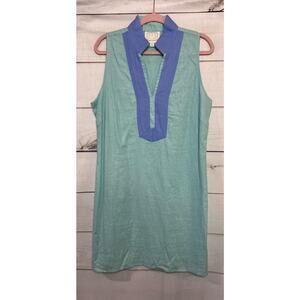 Sail To Sable Women's Size Large Light Green Blue Collar Linen Dress